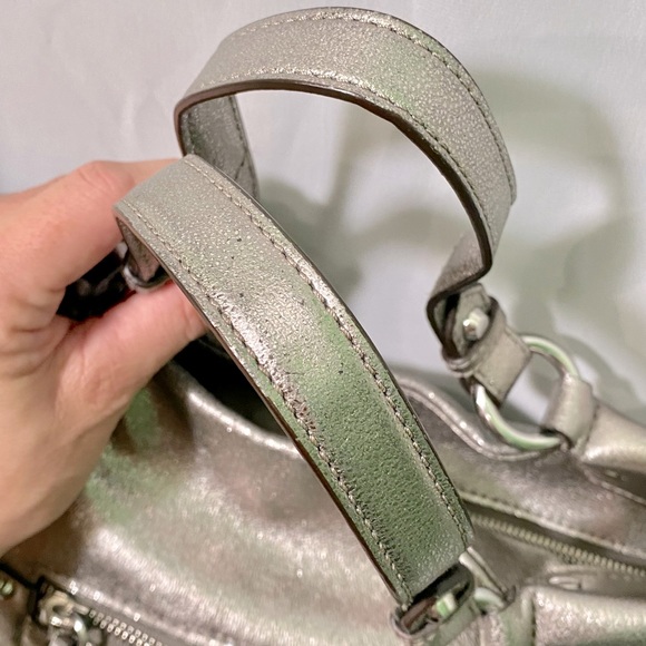 Authentic MICHAEL KORS Fallon Medium Nickel Satchel Leather Handbag - Picture 9 of 17